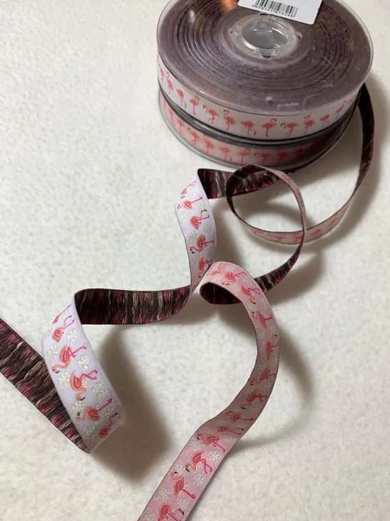 none - Flamingos Jacquard Ribbon Trim Made in France (2 Colors to choose from)