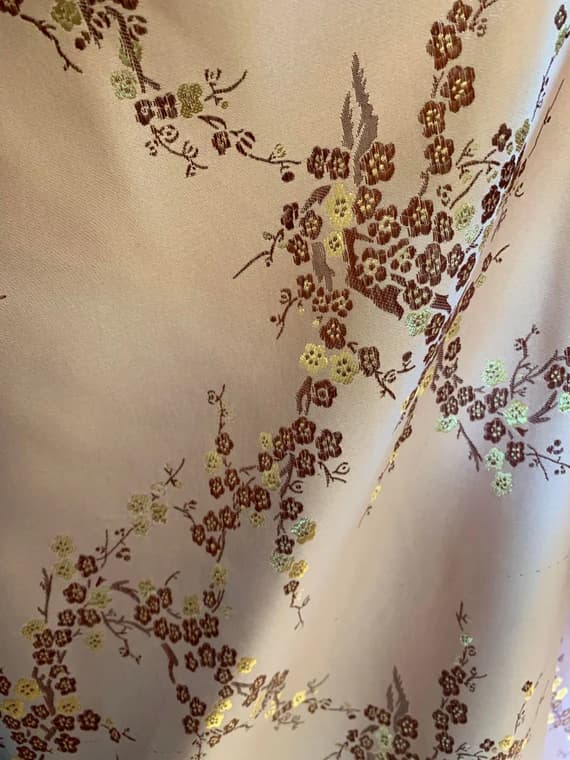 pink brocade fabric - Pale Pink Cherry Blossoms Floral - Faux Silk Brocade Jacquard Fabric