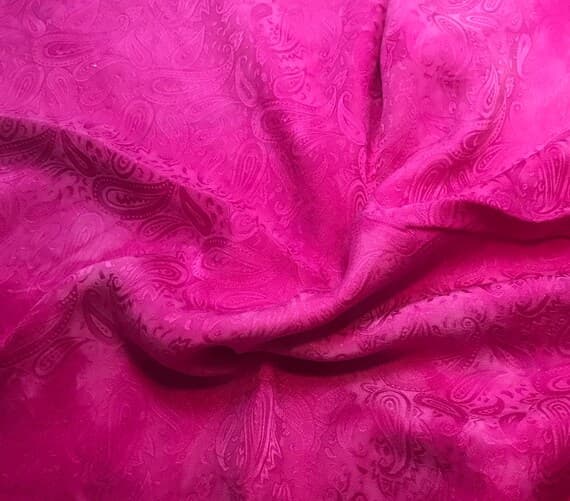 pink silk fabric - Hand Dyed Orchid Pink PAISLEY - Silk Jacquard Fabric - 44" wide