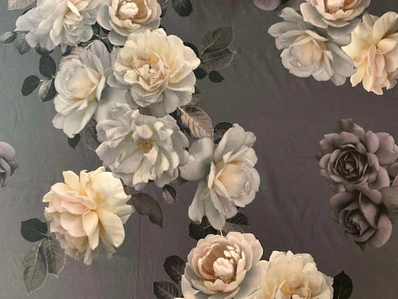 gray chiffon fabric - Large Scale Gray Roses Floral - Silk Georgette Chiffon Fabric