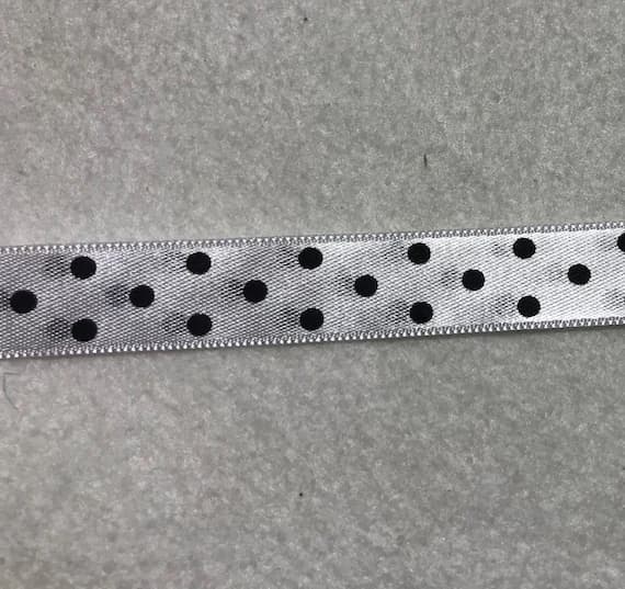 black none - White with Black Polka Dots Double Sided Satin Ribbon Trim Made in France 9/16" wide