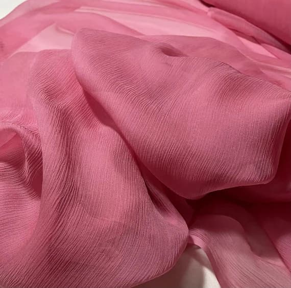 pink chiffon fabric - Bubblegum Pink - Crinkle Silk Chiffon Fabric
