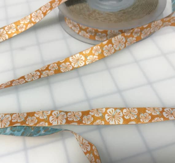 orange none - Orange Hibiscus Floral Jacquard Ribbon Trim 1/2"