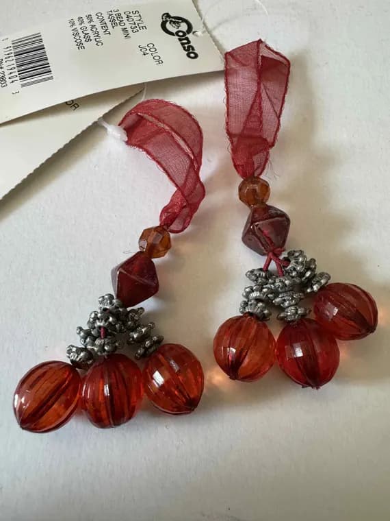 red none - Red & Orange 3" Glass Bead Tassel Vintage New by Conso Set of 2