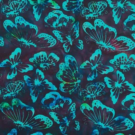 cotton fabric - Motihari Butterflies - Nightshade - Batik by Mirah Cotton Fabric