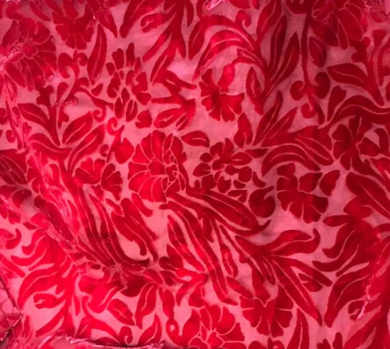 red velvet fabric - CHERRY RED Floral Burnout Hand Dyed Silk Velvet Fabric