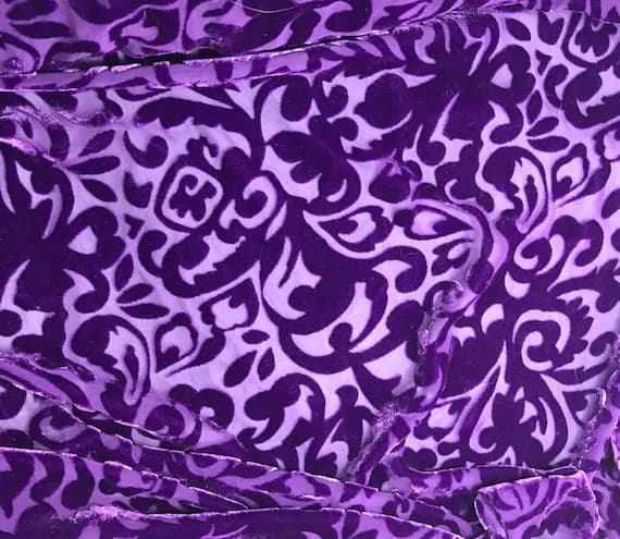 royal velvet fabric - ROYAL PURPLE Scroll - Hand Dyed Burnout Silk Velvet Fabric