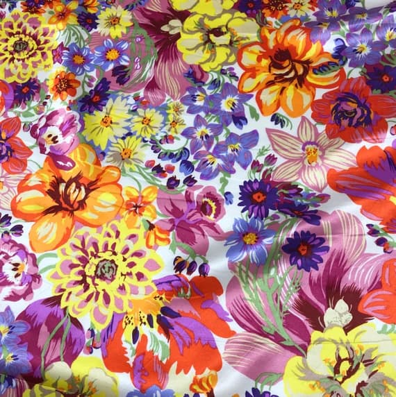 charmeuse fabric - Summer Floral Bouquet - Silk Charmeuse