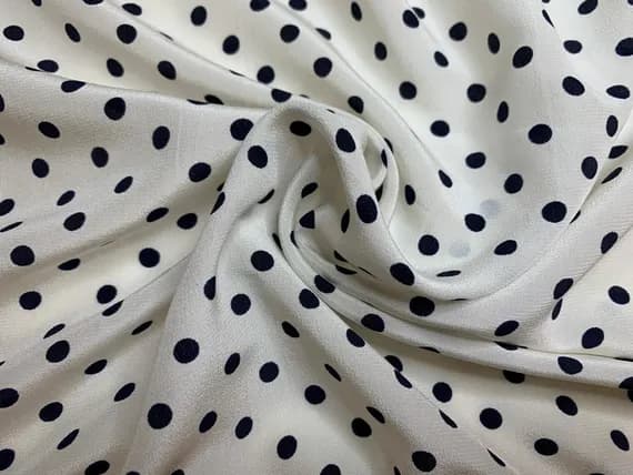 navy crepe fabric - 1/2 yard increments - White with Dark Navy 1/4" Polka Dots - 16mm Silk Crepe de Chine Fabric