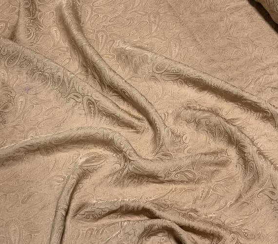 silk fabric - Hand Dyed TERRA COTTA PAISLEY - Silk Jacquard Fabric
