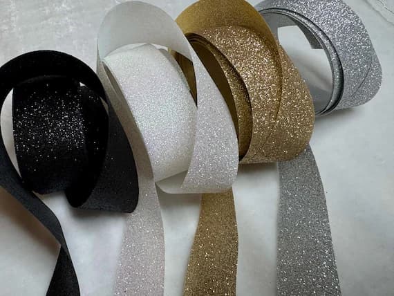 gold none - GLITTER Ribbon Trim Set 4 Colors Metallic Iridescent Gold Black Pearl & Silver