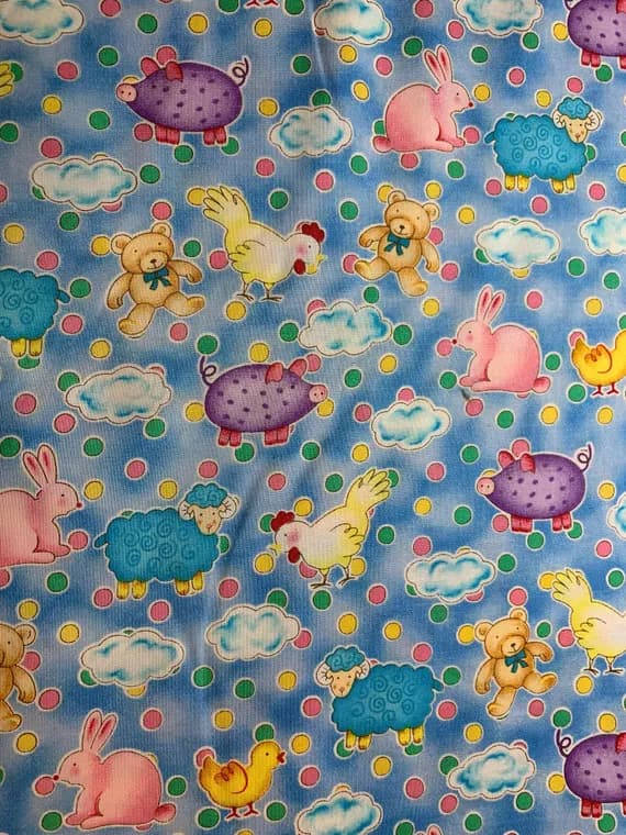 cotton fabric - Lollipops Stuffed Animals Dots Cotton Fabric Vintage 90's OOP Hoffman