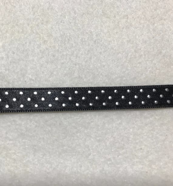 silver none - Black with Silver Metallic Polka Dot Satin Ribbon Trim Made in France 1/2" wide