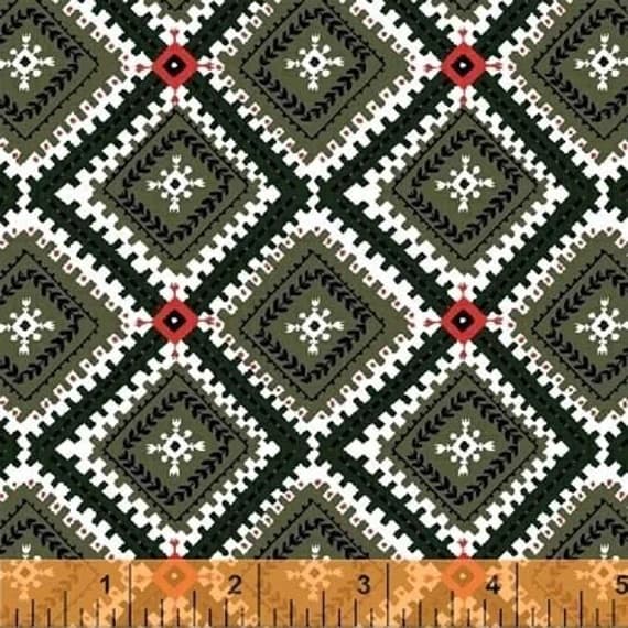 red silk fabric - Windham Wild Field Diamonds Green Red - Cotton Quilting Fabric - 1 Yard
