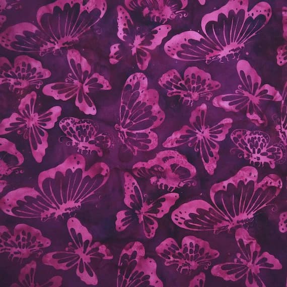 plum cotton fabric - Metamorphosis - Plum Ross Butterflies - Batik by Mirah Cotton Fabric