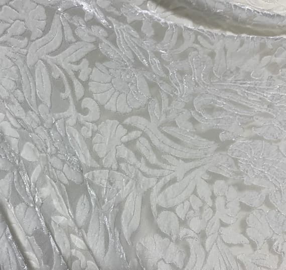 white velvet fabric - White FLORAL Burnout Silk Velvet Fabric