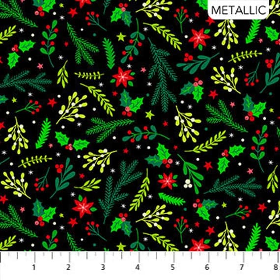 black cotton fabric - Holiday Grinery on Black - Christmas Magic by Patrick Lose for Northcott Cotton Fabric