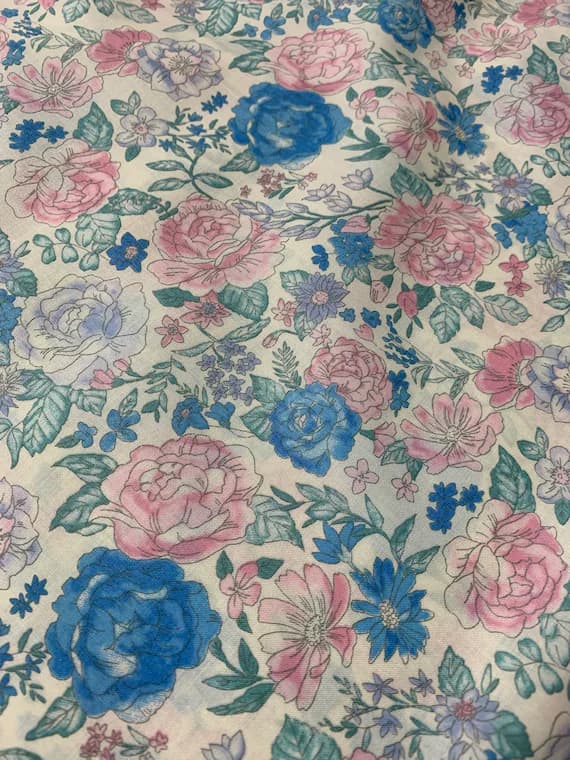 blue cotton fabric - Pink & Blue Peony Flower Garden Floral - Cosmo Japan Cotton Lawn Fabric
