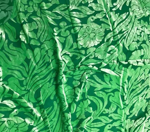 kelly velvet fabric - Bright Kelly Green Floral - Hand Dyed Burnout Silk Velvet