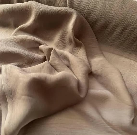 taupe chiffon fabric - Medium Taupe - Crinkle Silk Chiffon Fabric