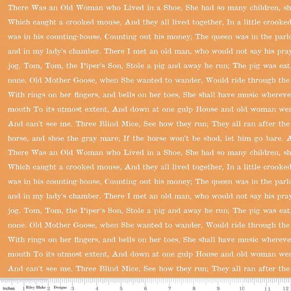 orange cotton fabric - Goose Tales Text Orange - Goose Tales - by J. Wecker Frisch for Riley Blake Fabrics 100% Cotton Fabric
