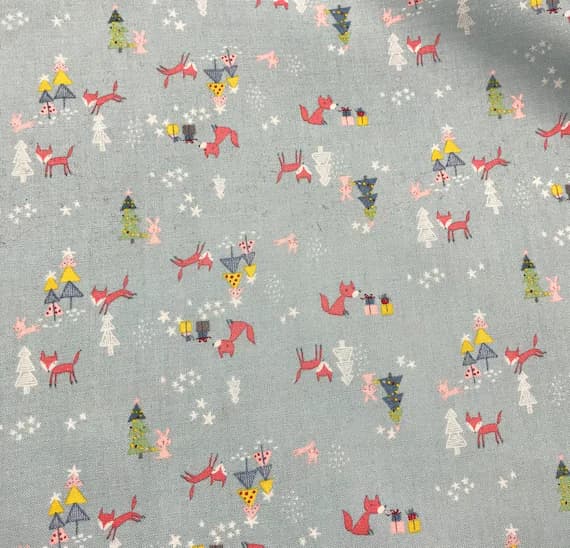 aqua cotton fabric - Winter Tales Foxes; Rabbits; and Presents Aqua - Riley Blake Cotton Fabric