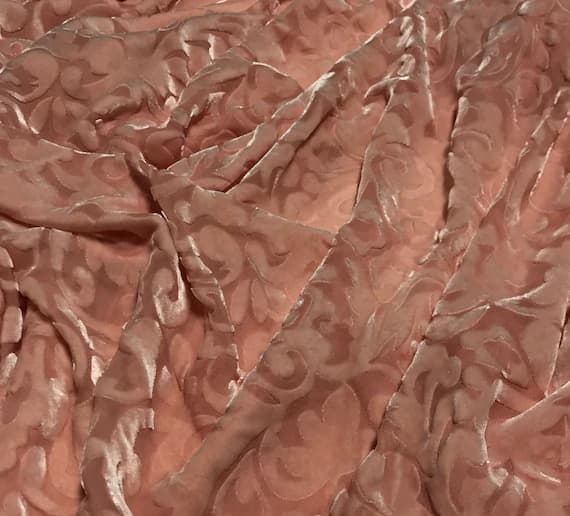 peach velvet fabric - Peach Scroll - Hand Dyed Burnout Silk Velvet