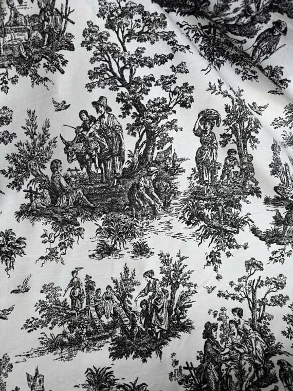 black cotton fabric - Black on White Toile - Cotton Canvas Fabric