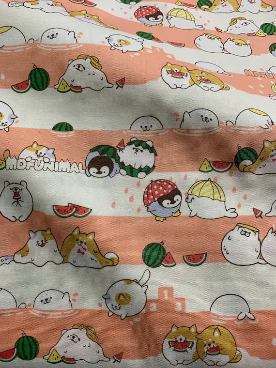 cotton fabric - Mofunimal - Round Chubby Cute Animals - Kokka Japan Cotton Oxford Fabric