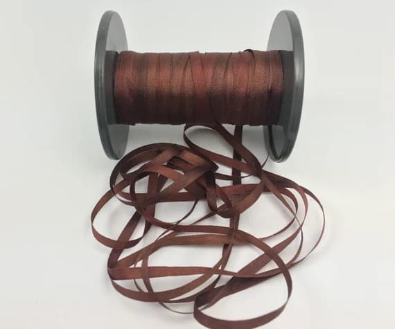 brown none - Hand Dyed Mahogany & Brown #75 Pure Silk Embroidery Ribbon 4mm 1/8" wide Japan -3 yards-