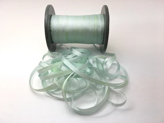 mint none - Hand Dyed Pale Mint #41 Pure Silk Embroidery Ribbon 4mm 1/8" wide Japan -3 yards-