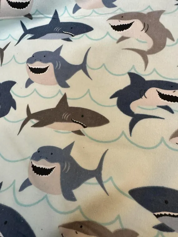 blue cotton fabric - Sharks on Light Blue - Riley Blake Designs 100% Cotton Flannel