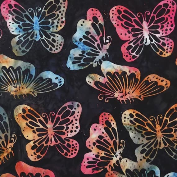 cotton fabric - Aeonium Butterflies - Rain Dance - Batik by Mirah Cotton Fabric