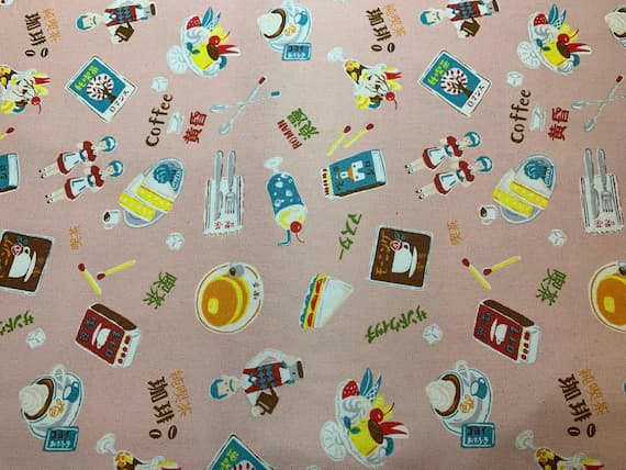 cotton fabric - Hokkori Japan Café Food - Kokka Japan Cotton Oxford Fabric