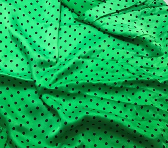 kelly charmeuse fabric - Hand Dyed Silk CHARMEUSE Fabric Bright Kelly Green & Black Small Polka Dots