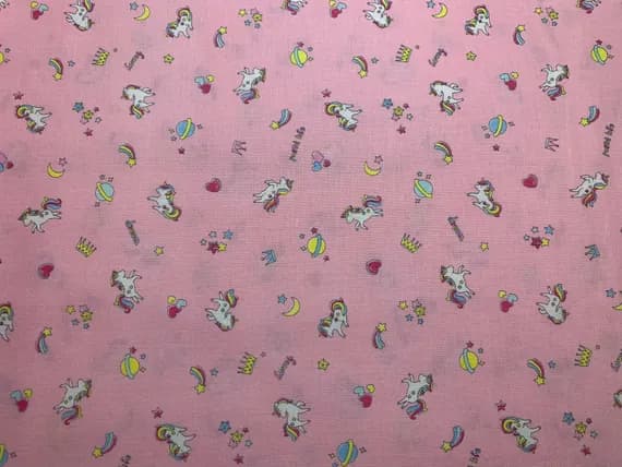 pink cotton fabric - Unicorns & Rainbows on Pink Petite Design - Kokka Japan Cotton Sheeting Fabric