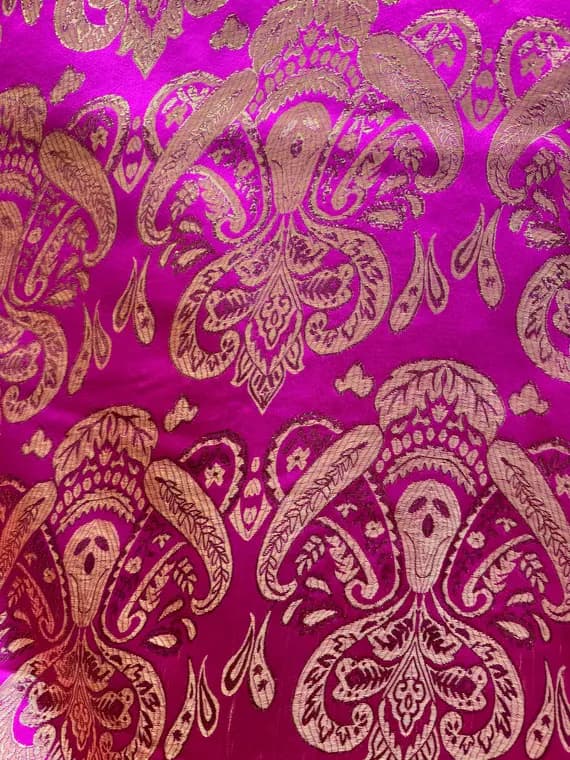 gold brocade fabric - Fuchsia Pink & Gold Damask Paisley - Faux Silk Brocade Jacquard Fabric