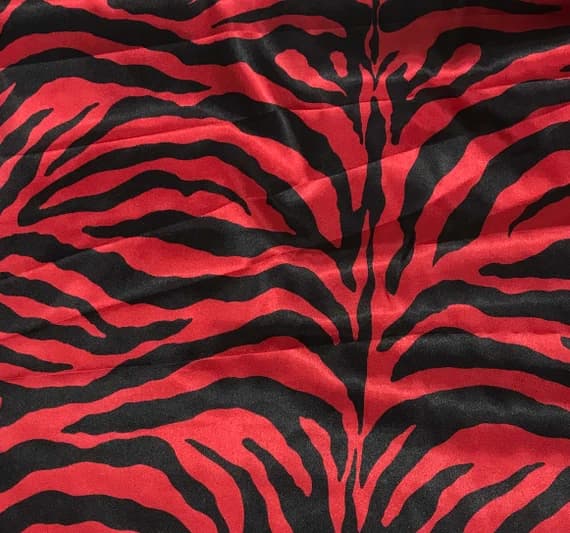 black charmeuse fabric - Red & Black Zebra Stripes - Faux Silk Charmeuse Satin Fabric