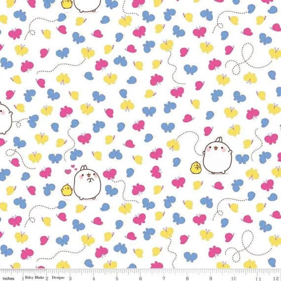 white cotton fabric - Molang Butterflies White - Riley Blake Cotton Fabric