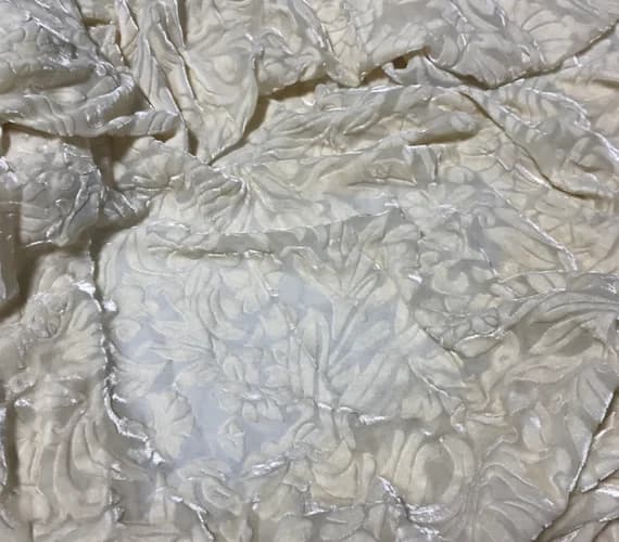 velvet fabric - ECRU Floral Burnout Hand Dyed Silk Velvet Fabric