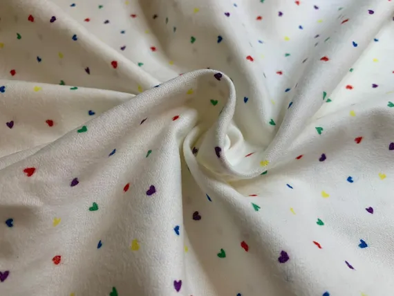 white cotton fabric - Bright Little Hearts on White Cotton Flannel Fabric Vintage 90's OOP by P&B