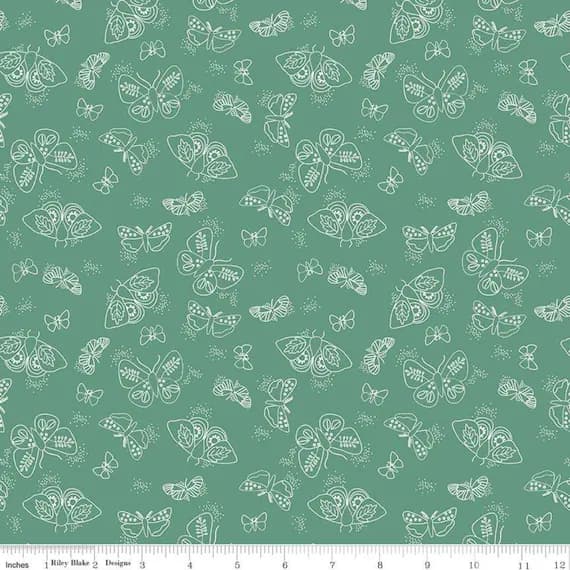 green cotton fabric - Wild Bouquet Moths Green - Riley Blake Cotton Fabric