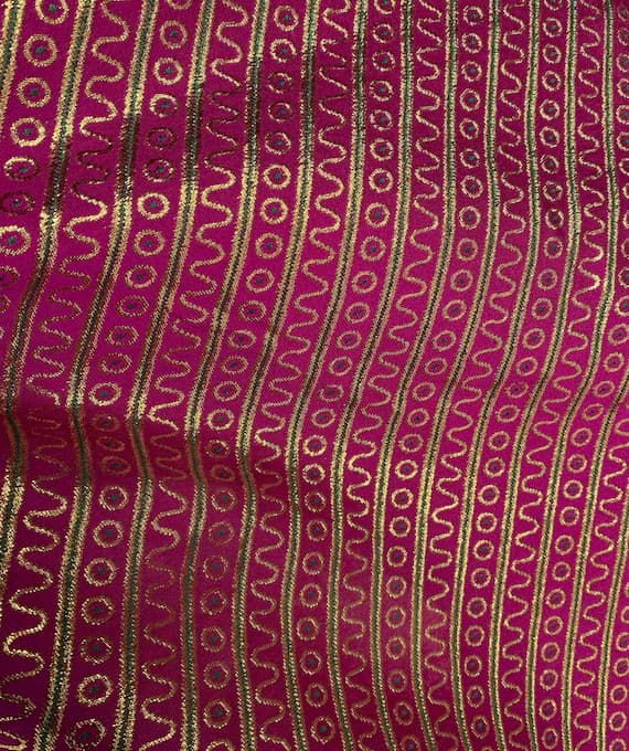 magenta brocade fabric - Magenta & Gold Geometric Abstract - Faux Silk Brocade Jacquard Fabric
