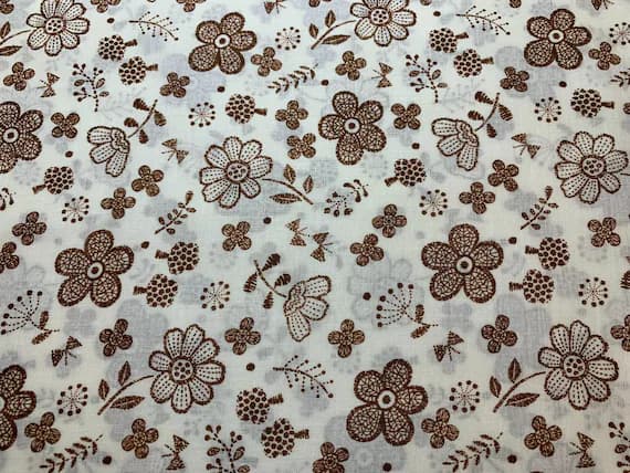 brown lace - Retro 70's Brown Floral - Clean Lace Flower - Kokka Japan Cotton Poplin Fabric