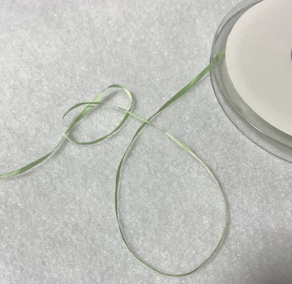 green none - Light Green Pure Silk Embroidery Ribbon 2mm (1/16") wide Made in France - 3 Yards-