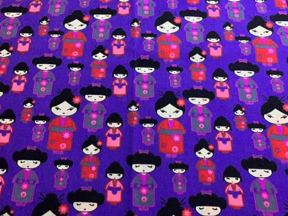 purple cotton fabric - Japanese Geishas on Purple - Poly/Cotton Broadcloth Fabric