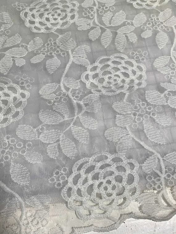 white lace - White Full Blooms Floral Embroidered Tulle Lace Fabric