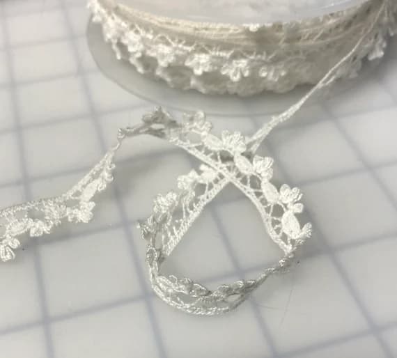 white lace - White Cotton Edge Lace Made in France (1/2" wide) -By the Yard-