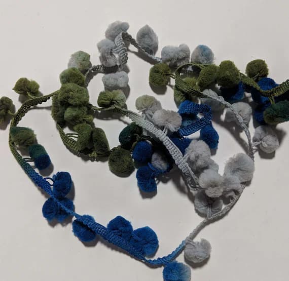 green none - BLUE GREEN Variegated French Pom Pom Trim (7/8" wide)