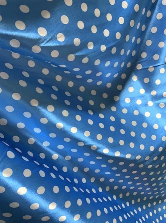 white charmeuse fabric - Blue with White 1/2" Polka Dots - Faux Silk Polyester Charmeuse Satin Fabric